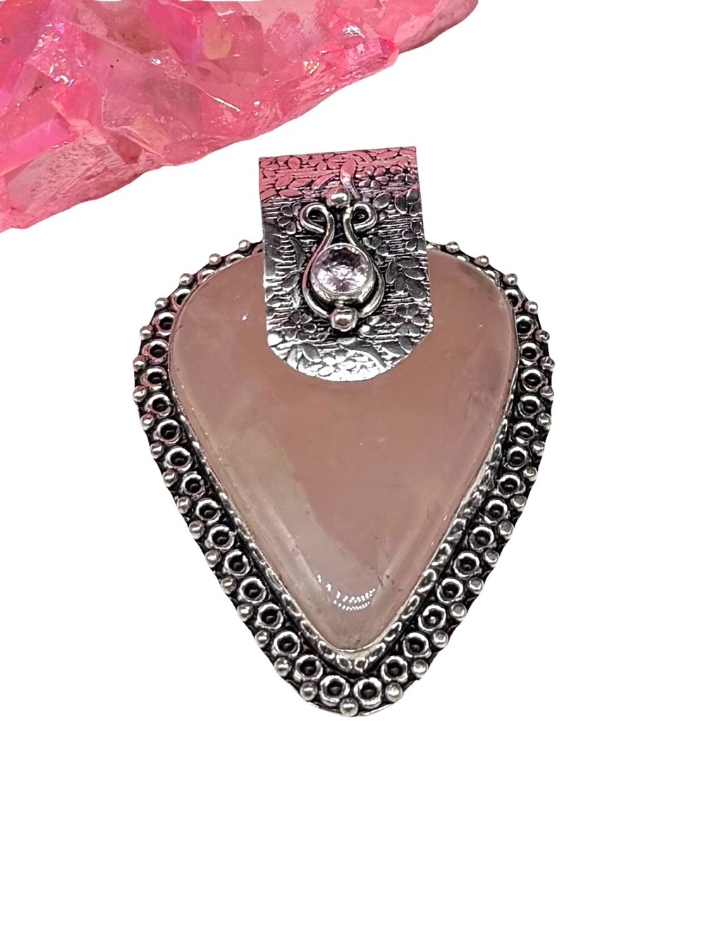 Rose Quartz & Pink Kunzite Necklace Pendant 925 Sterling Silver Overlay